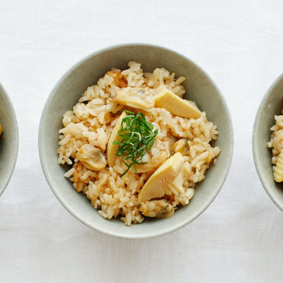 たけのことあさりの味噌炊き込みご飯
